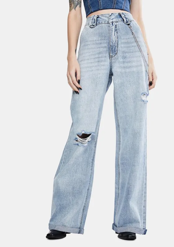 Indigo Raider Trash Hi Dad Wide Leg Denim Jeans sold by Dolls Kill