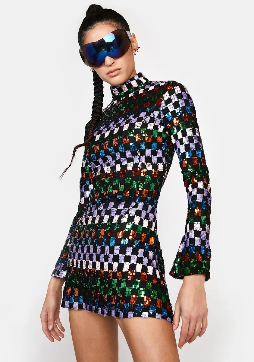 Sequin Checkerboard Mini Dress sold by Dolls Kill product image thumbnail 2