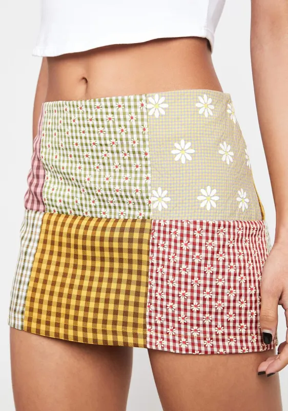 Dandy Patchwork Mini Skirt sold by Dolls Kill