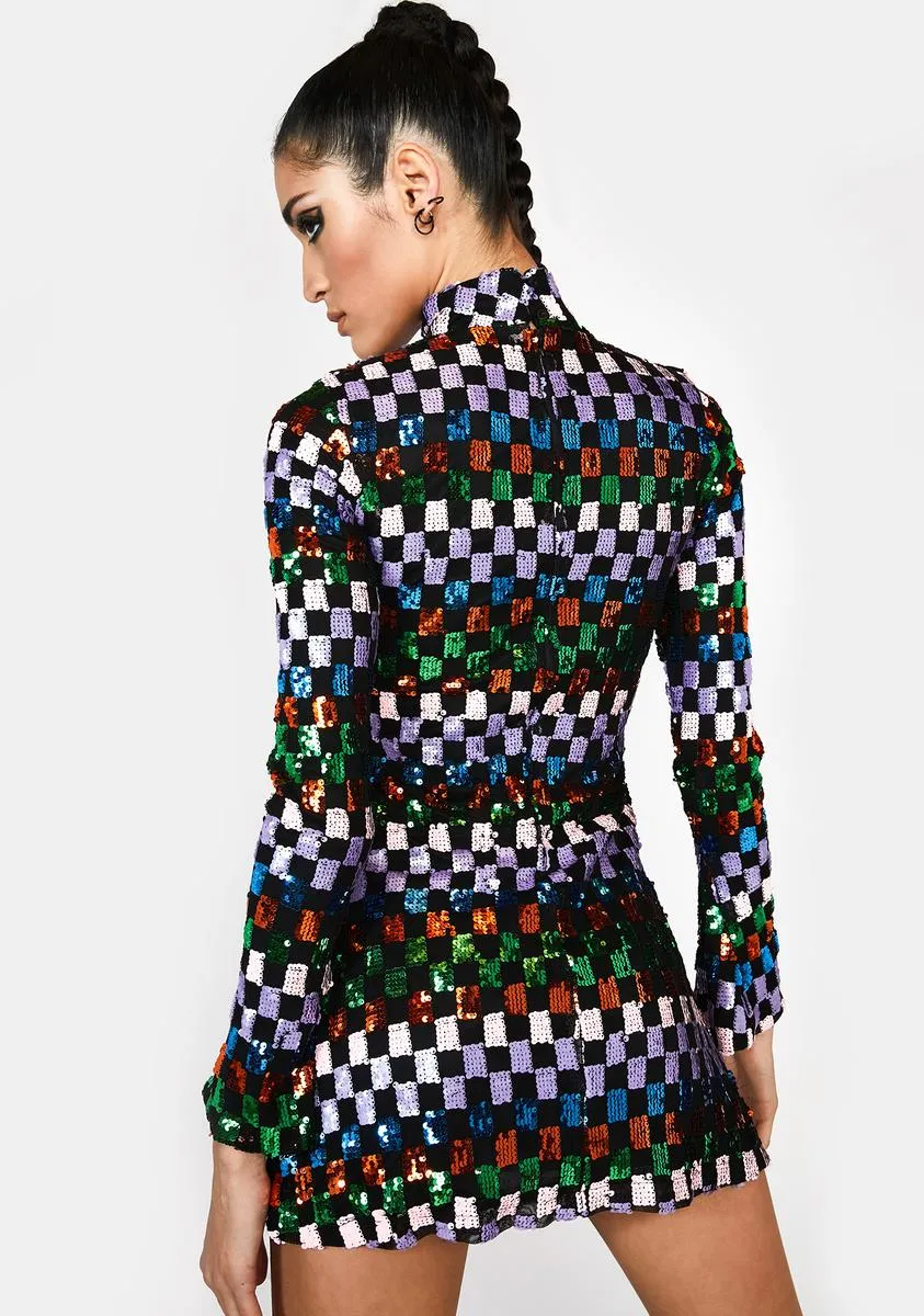 Sequin Checkerboard Mini Dress sold by Dolls Kill product image thumbnail 4