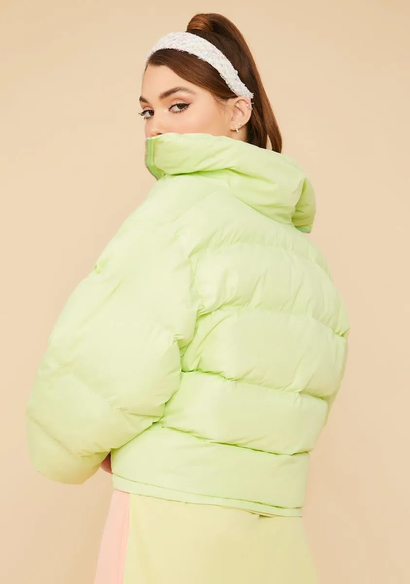 Lime Cuddle Bug Cropped Puffer Jacket sold by Dolls Kill product image thumbnail 4