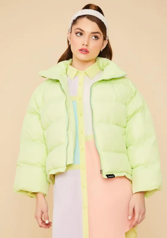 Lime Cuddle Bug Cropped Puffer Jacket sold by Dolls Kill