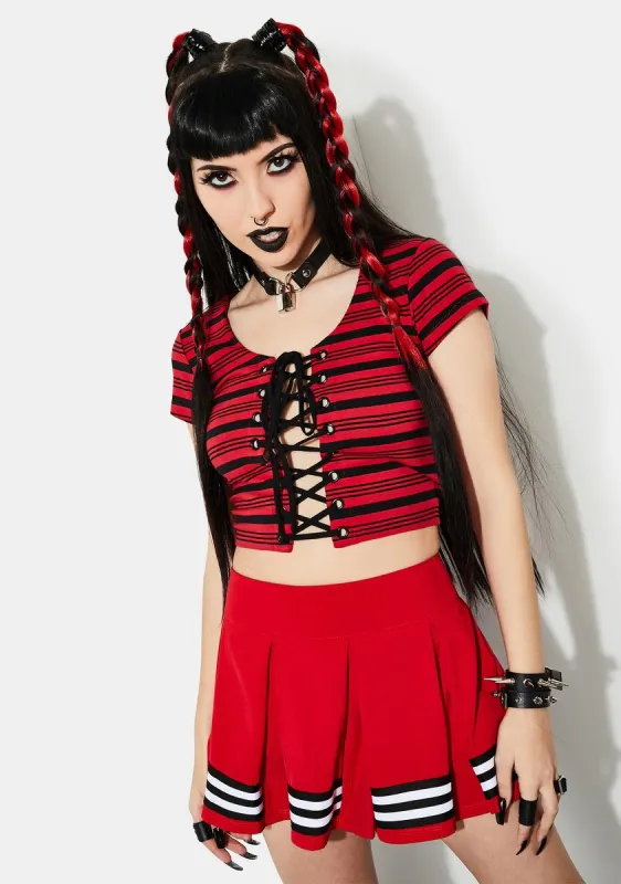 Fire Within Striped Lace-Up Top sold by Dolls Kill