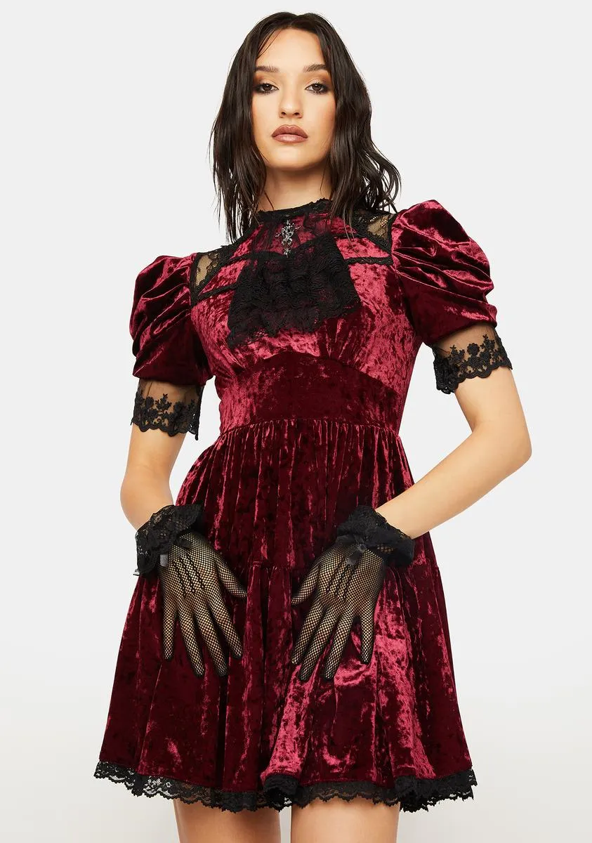 Dead Wine Frilly Neck Dress sold by Dolls Kill
