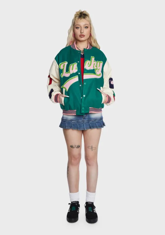 Embroidered Patch Green Varsity Jacket sold by Dolls Kill