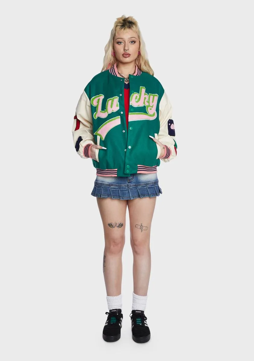 Embroidered Patch Green Varsity Jacket sold by Dolls Kill