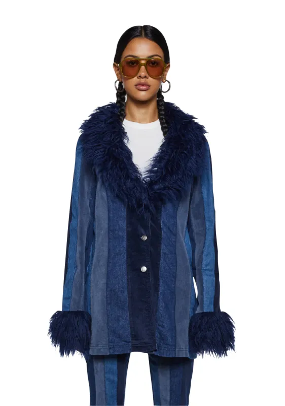 The Peace Train Faux Fur Jacket - Blue sold by Dolls Kill