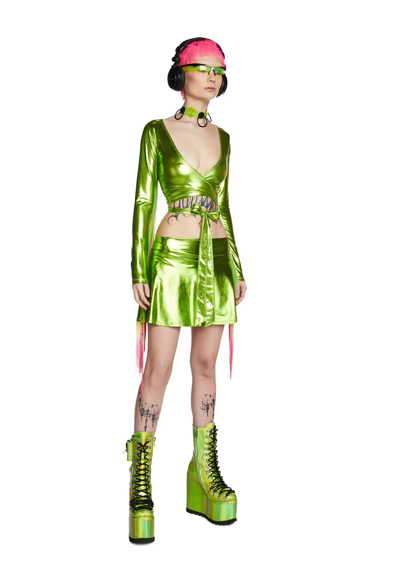Euphoric Element Fringe Wrap Top - Lime sold by Dolls Kill product image thumbnail 2