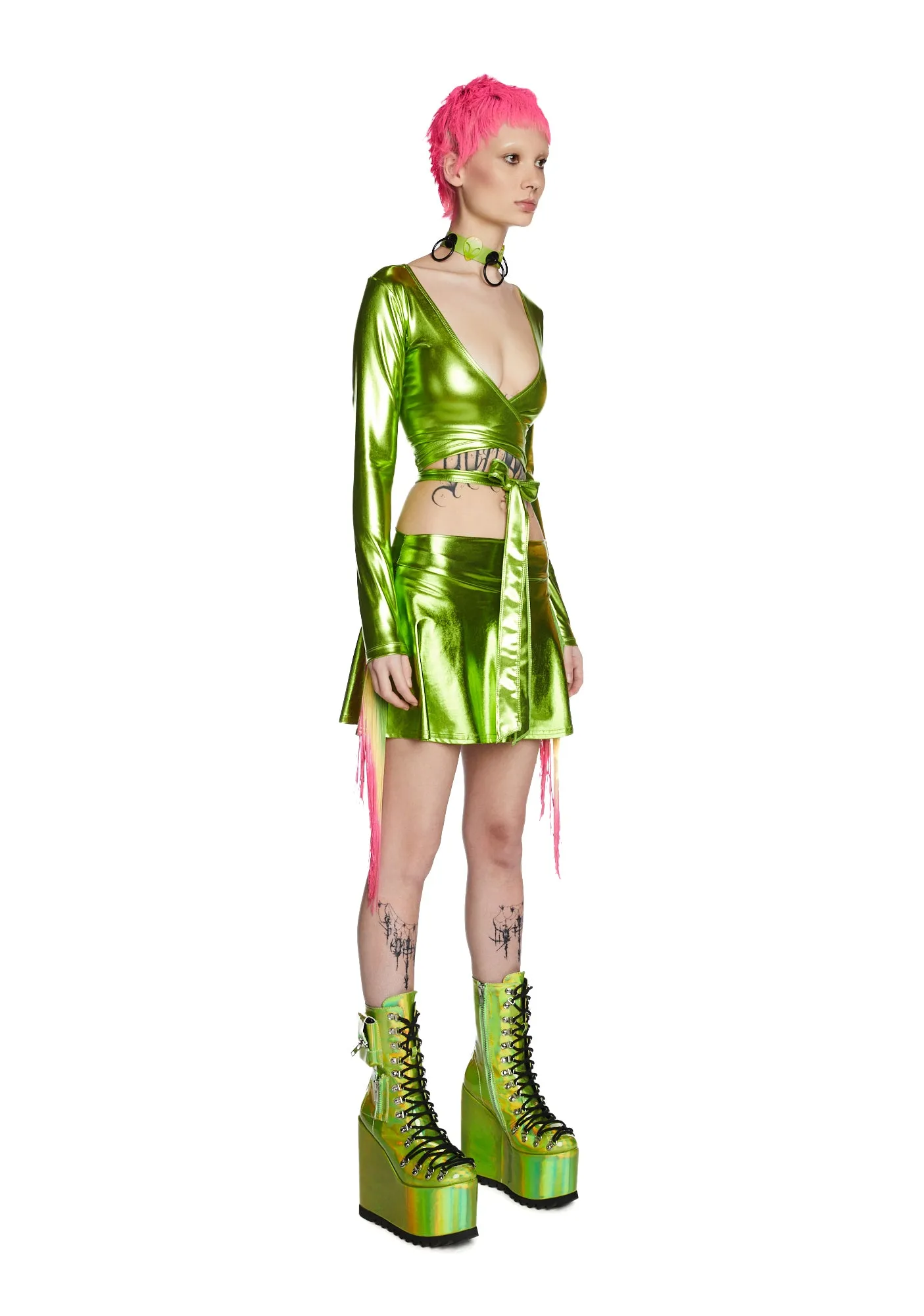 Euphoric Element Fringe Wrap Top - Lime sold by Dolls Kill product image thumbnail 4