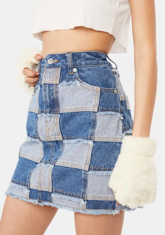 Patchwork Denim Skirt sold by Dolls Kill