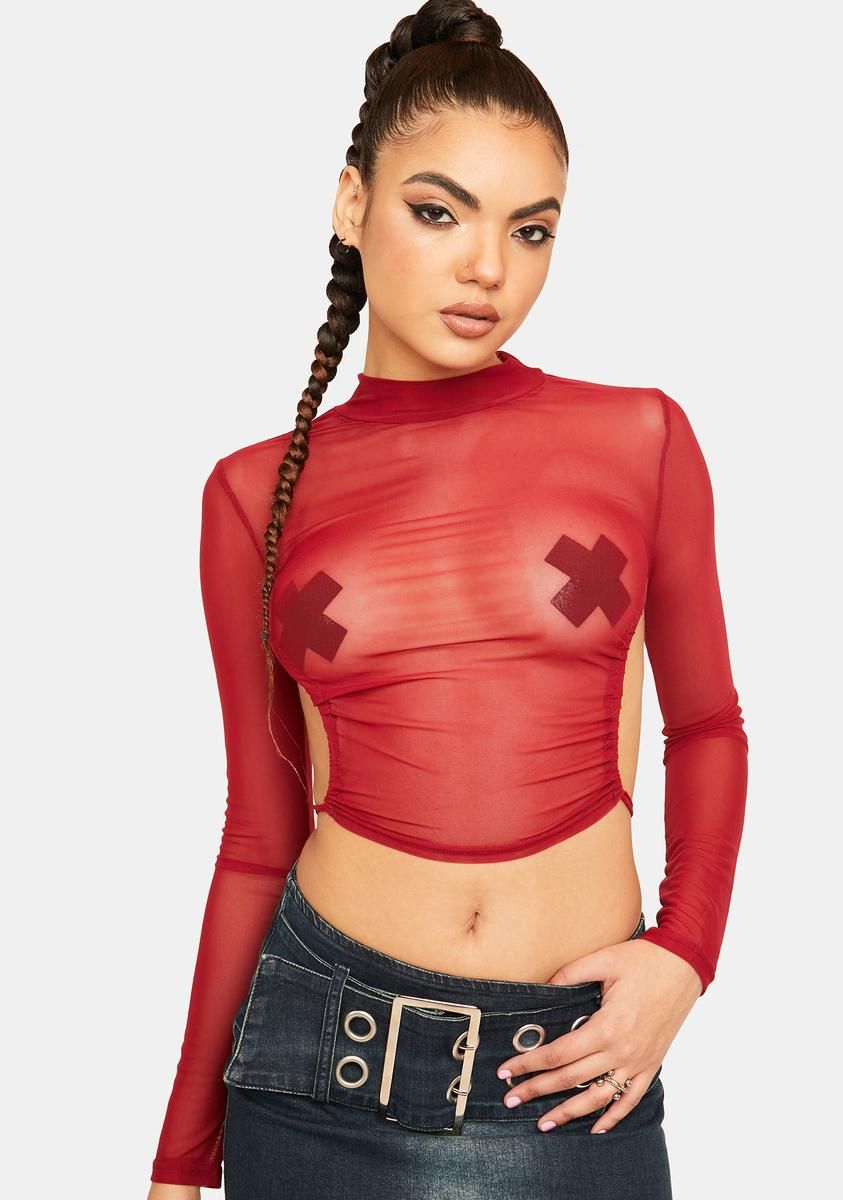Burn My Jewels On Sheer Mock Neck Crop Top sold by Dolls Kill
