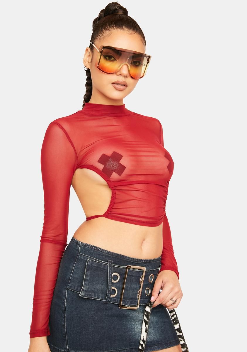 Burn My Jewels On Sheer Mock Neck Crop Top sold by Dolls Kill product image thumbnail 2
