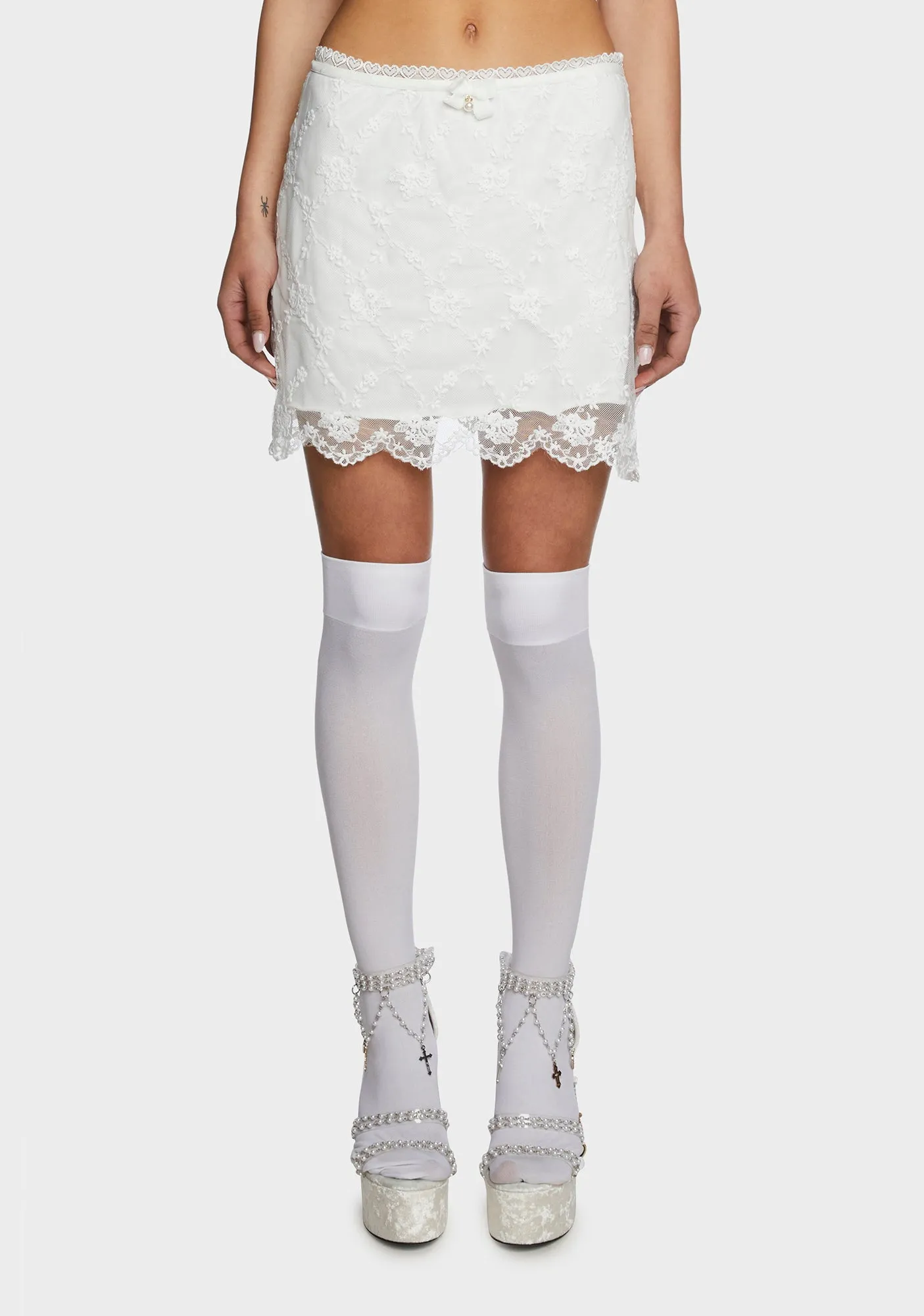 Count The Ways Lace Skirt - White sold by Dolls Kill