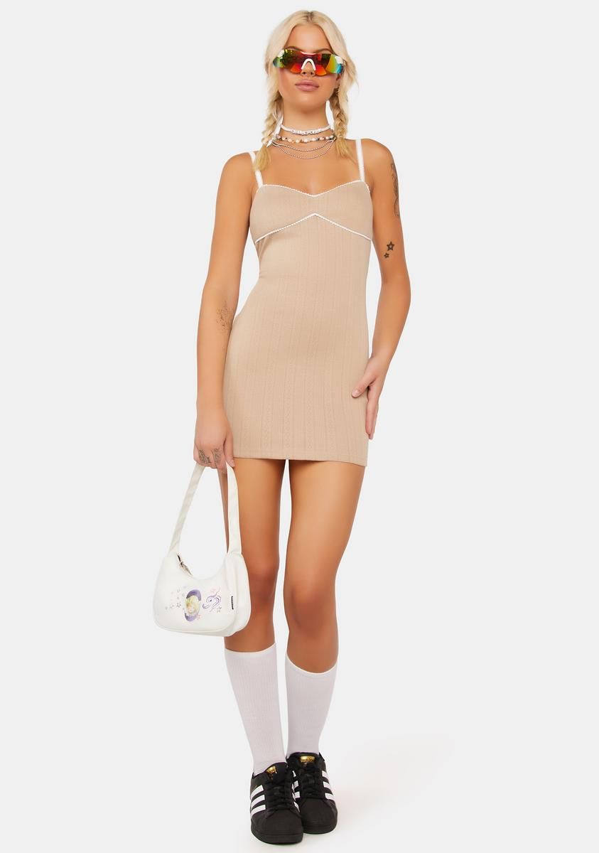 Beige Pointelle Mini Dress sold by Dolls Kill product image thumbnail 3