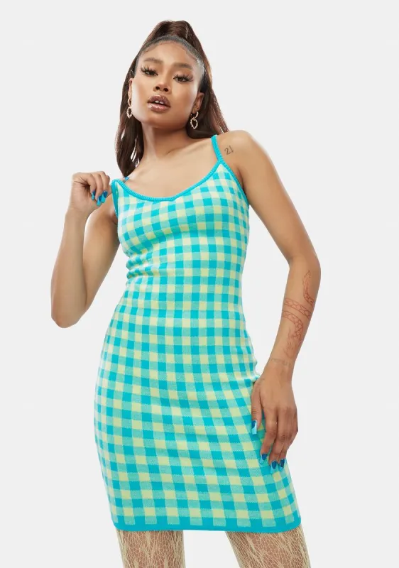 Mint Hard To Forget Checkered Mini Dress sold by Dolls Kill