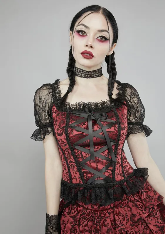 Hit The Ground Brocade Corset sold by Dolls Kill