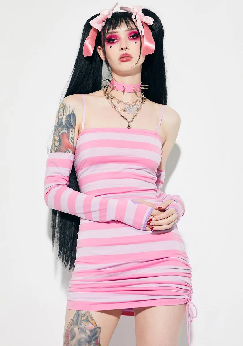 Misery Addiction Striped Dress & Glove Set sold by Dolls Kill