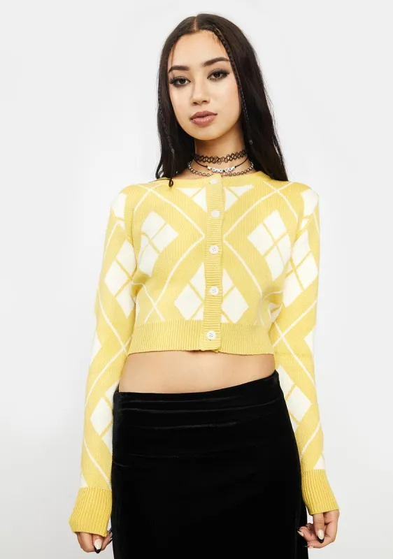 Yellow Cream Argyle Cardigan sold by Dolls Kill
