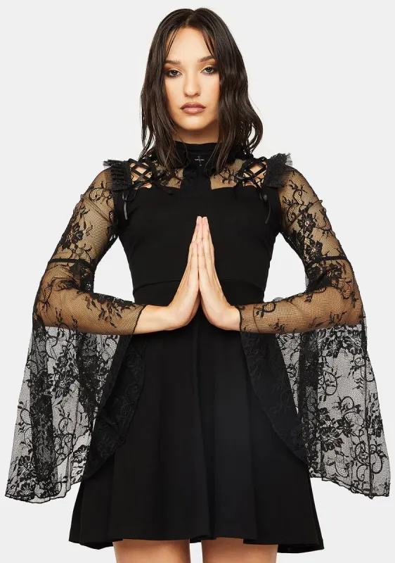 Gothic Lace Sleeve Mini Dress sold by Dolls Kill