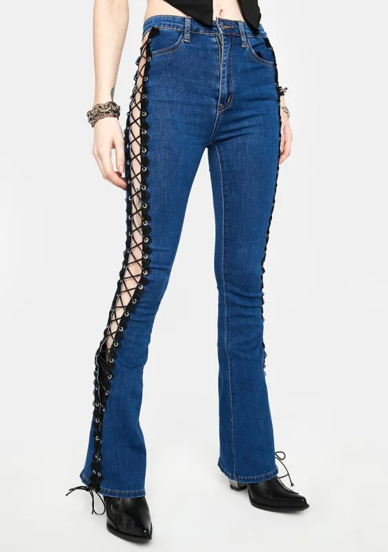 Jolee Lace Up Jeans sold by Dolls Kill