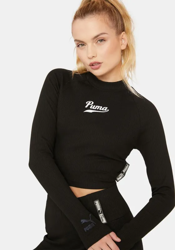 Black Team Ribbed Long Sleeve Top sold by Dolls Kill