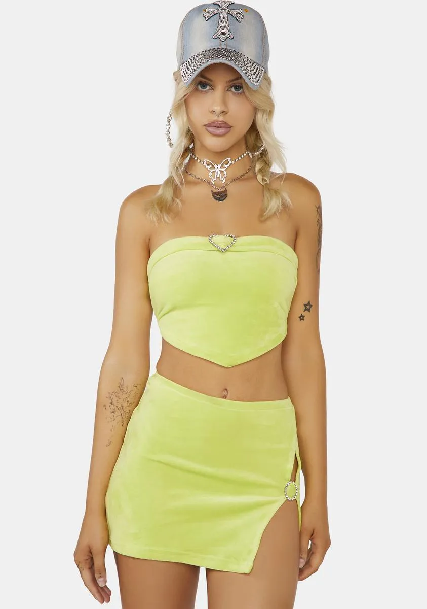 Lime Anything For You Velour Skirt Set sold by Dolls Kill