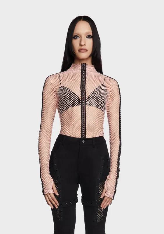 Punk Elastic Mesh T-Shirt - Pink sold by Dolls Kill