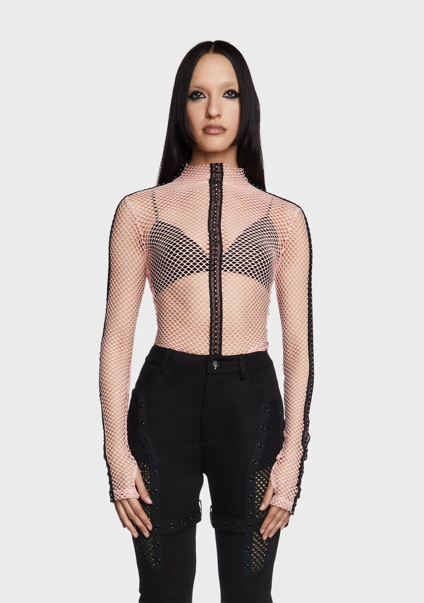 Punk Elastic Mesh T-Shirt - Pink sold by Dolls Kill
