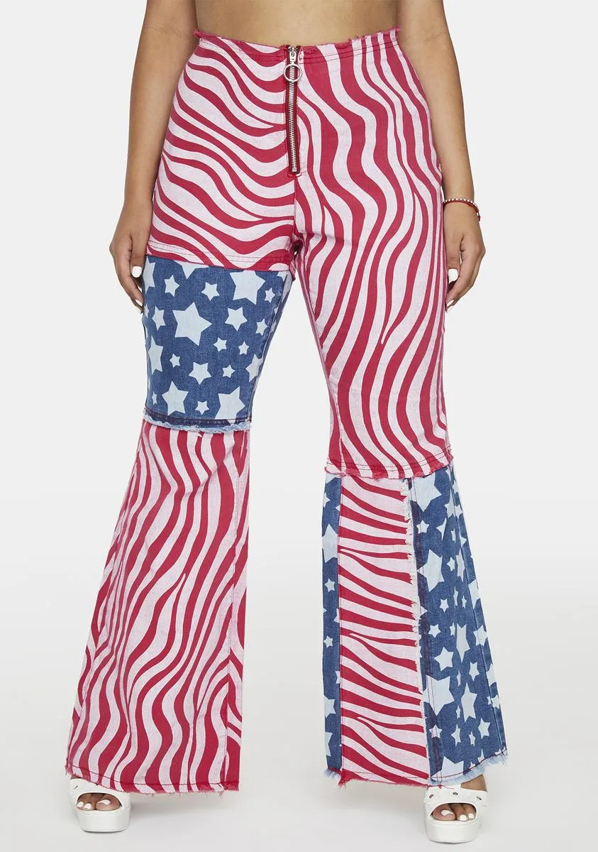 Plus National Anthem Patchwork Flares sold by Dolls Kill