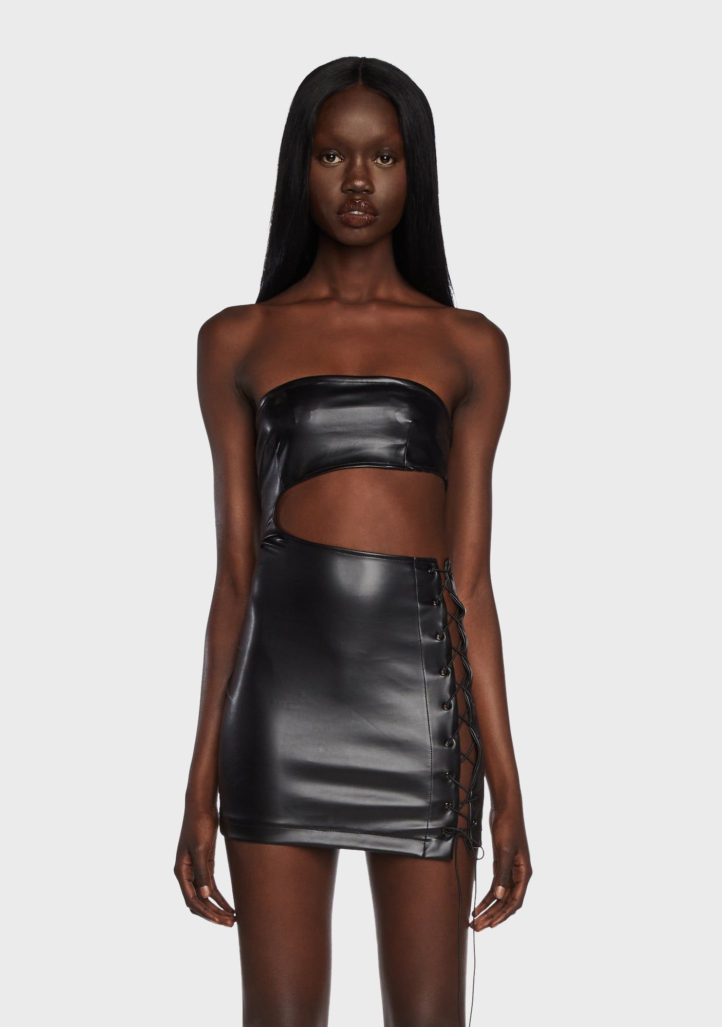 Faux Leather Side Lace Up Dress sold by Dolls Kill