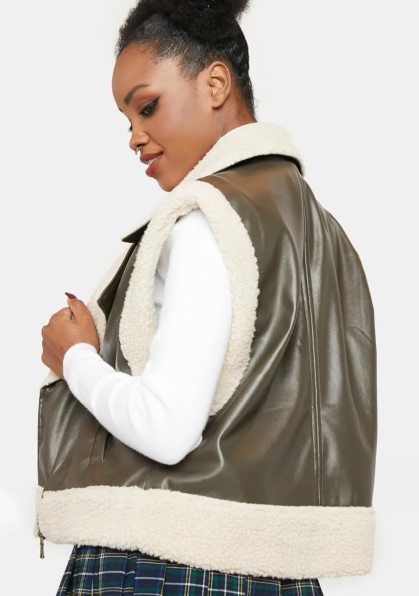 Olive Shady Players Faux Sherpa Vest sold by Dolls Kill product image thumbnail 4