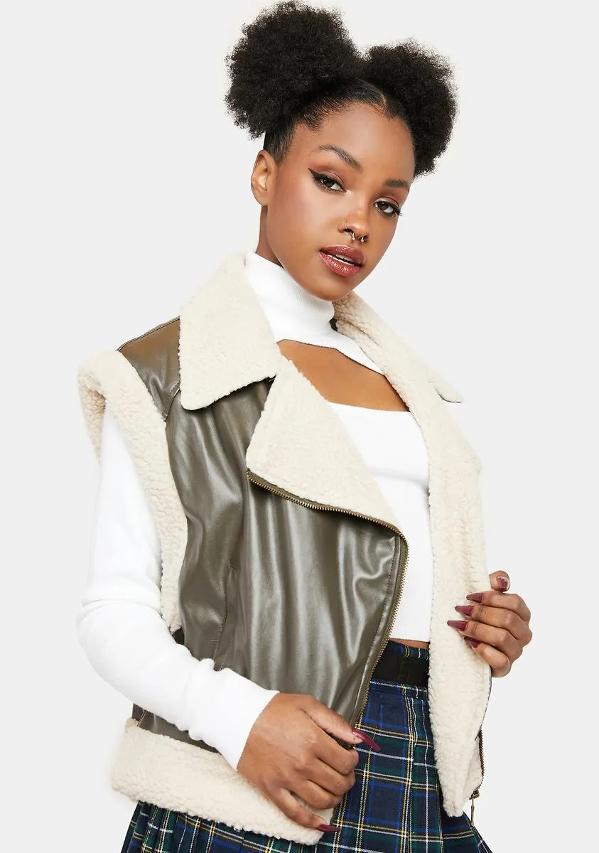 Olive Shady Players Faux Sherpa Vest sold by Dolls Kill product image thumbnail 2