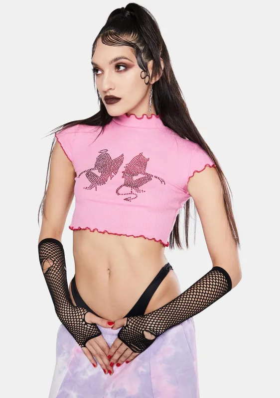 Rhinestone Angel & Devil Rib Crop Top sold by Dolls Kill