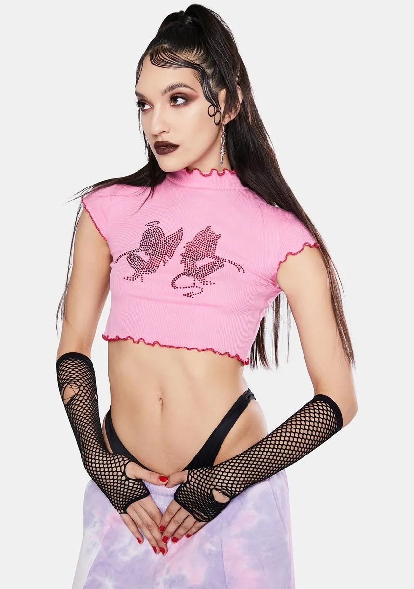 Rhinestone Angel & Devil Rib Crop Top sold by Dolls Kill