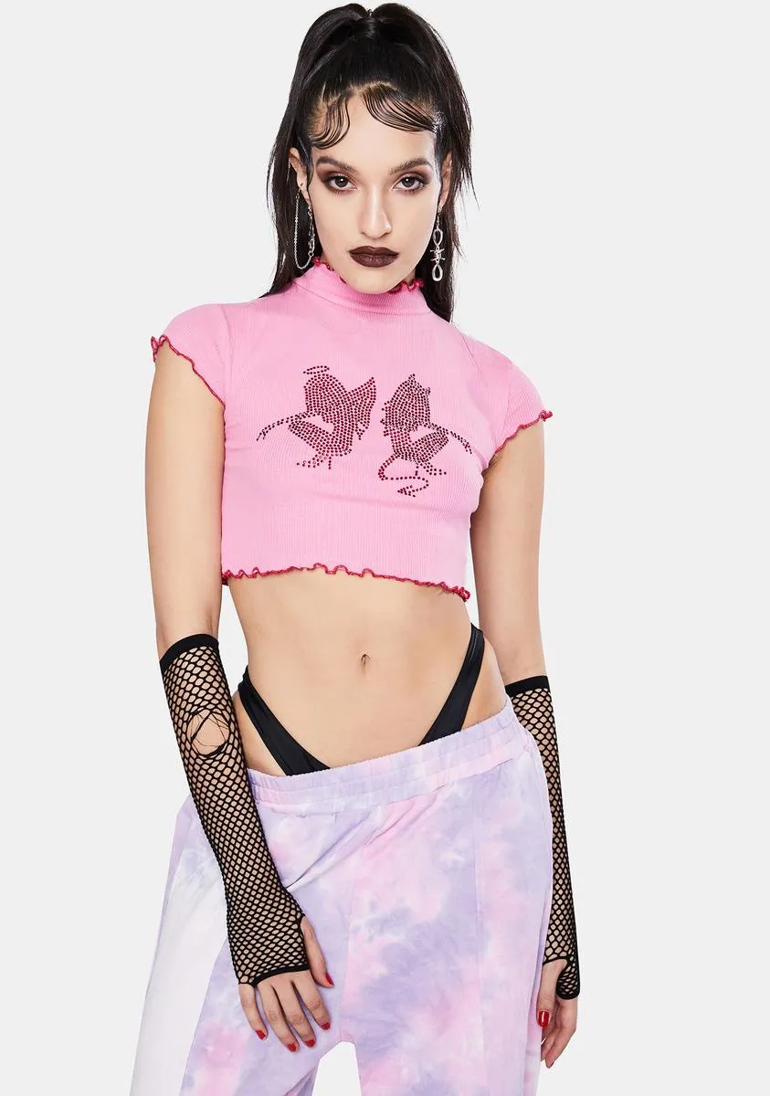Rhinestone Angel & Devil Rib Crop Top sold by Dolls Kill product image thumbnail 2