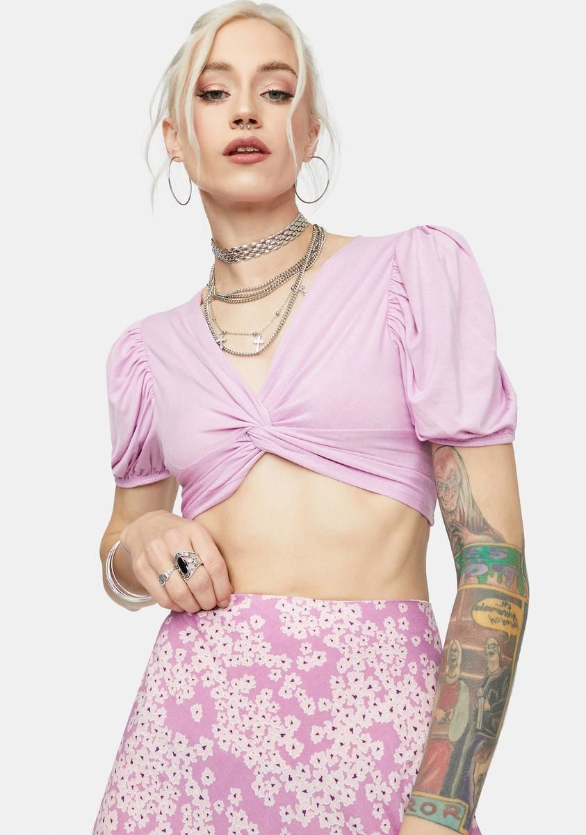 Petal Drawing A Blank Puff Sleeve Crop Top sold by Dolls Kill