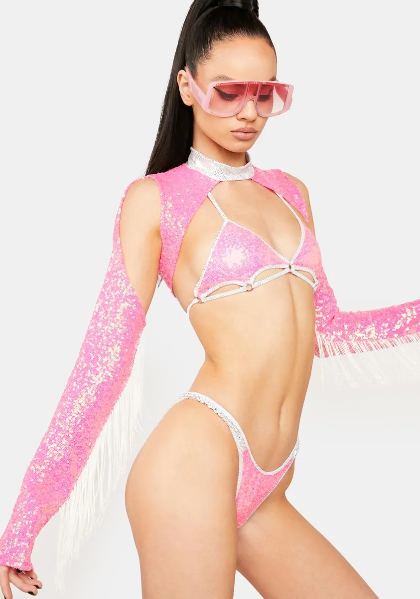 Pink Sequin Fringe Cut-Out Shrug sold by Dolls Kill product image thumbnail 2