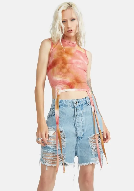 Sunset Gone Away Strappy Crop Tank sold by Dolls Kill