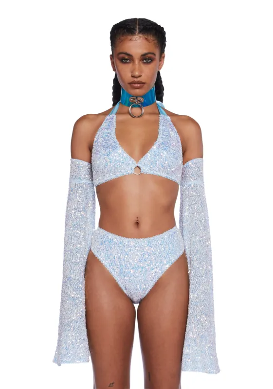 Dazzling Daydream Long Sleeve Crop Top - Blue sold by Dolls Kill