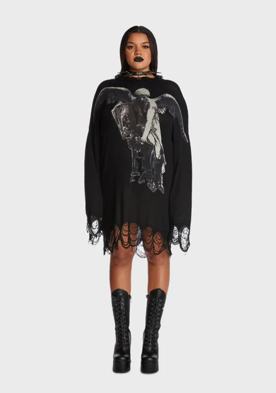 Plus Winged Defeat Oversized Sweater sold by Dolls Kill