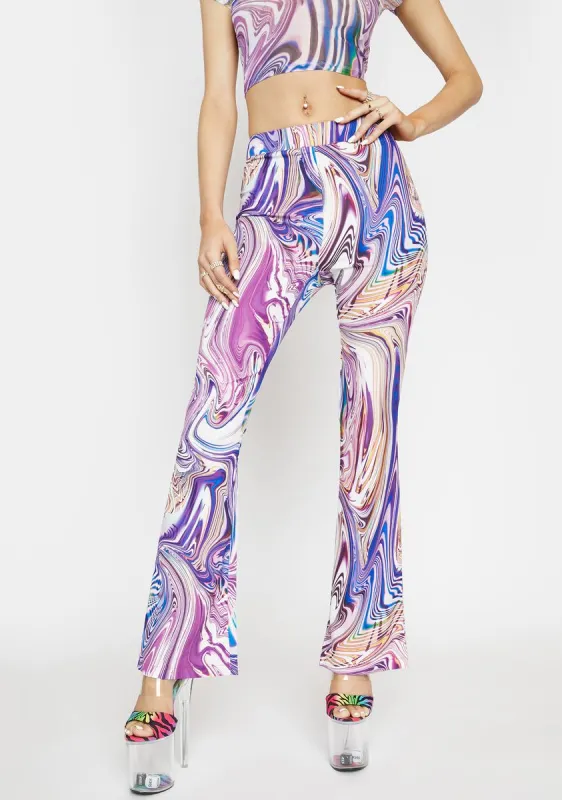 Lavender Hypnotic Habits Kick Flare Pants sold by Dolls Kill