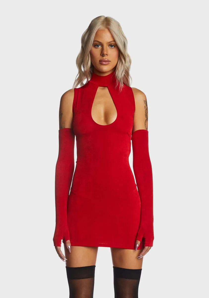 Red Cut Out Mini Dress With Gloves sold by Dolls Kill