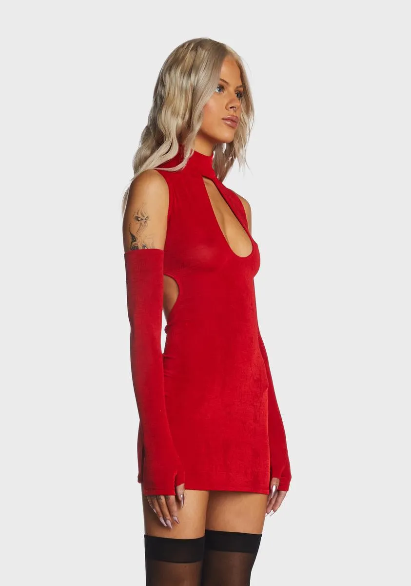 Red Cut Out Mini Dress With Gloves sold by Dolls Kill product image thumbnail 3
