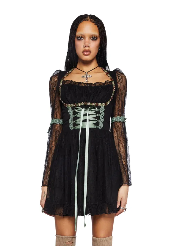 Myths N' Legends Mini Dress - Black Lace sold by Dolls Kill