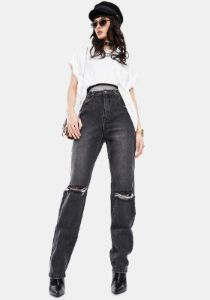 Washed Black Double Ripped Jeans sold by Dolls Kill