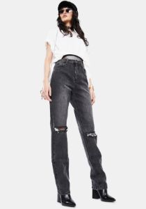 Washed Black Double Ripped Jeans sold by Dolls Kill