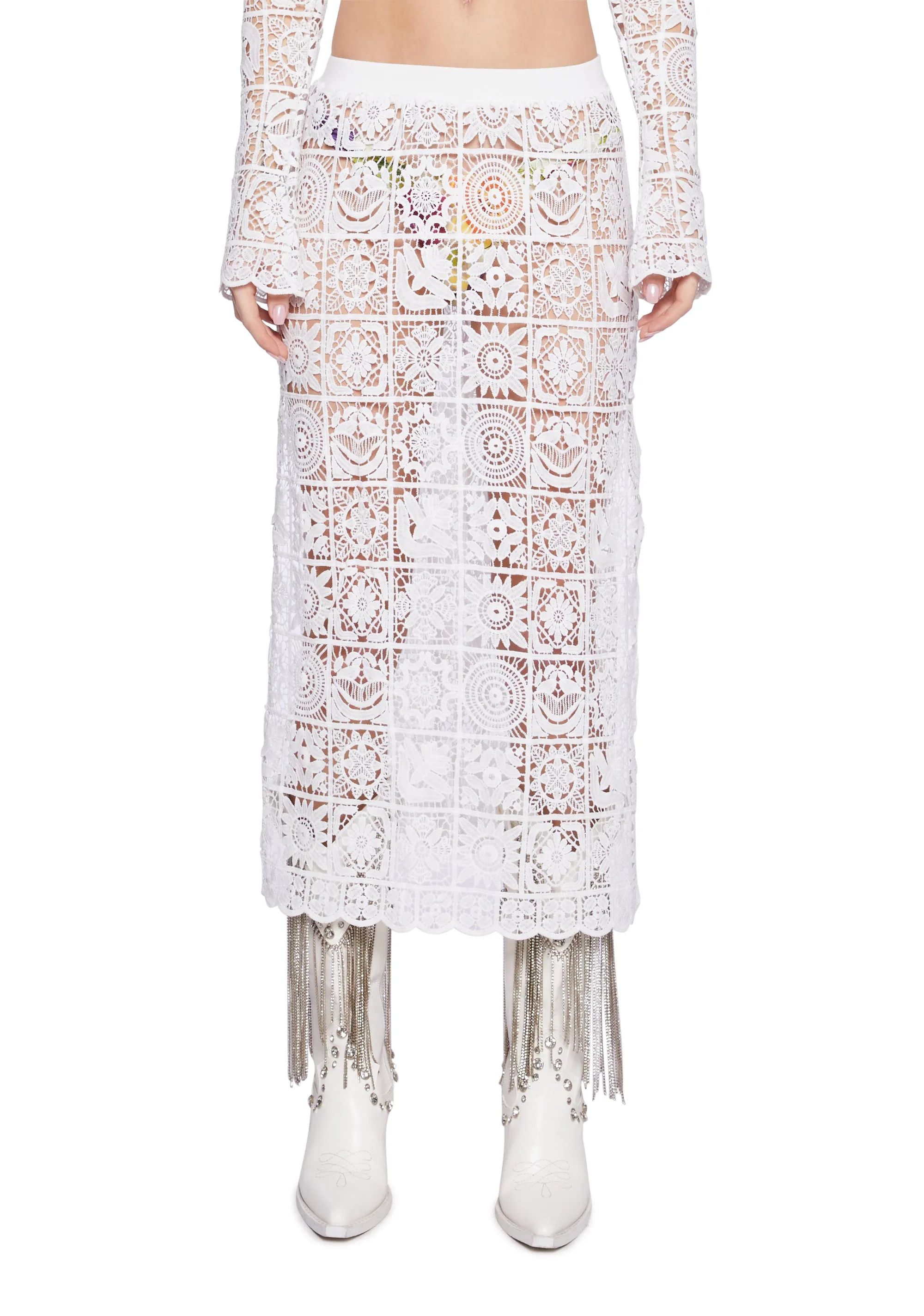 Country Charm Crochet Maxi Skirt sold by Dolls Kill