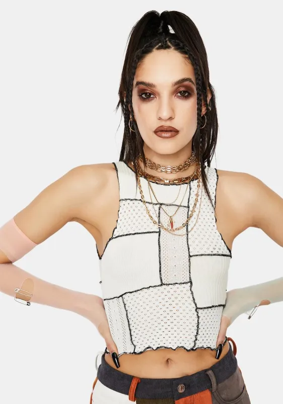 Mix Fabric Panelled High Neck Top sold by Dolls Kill