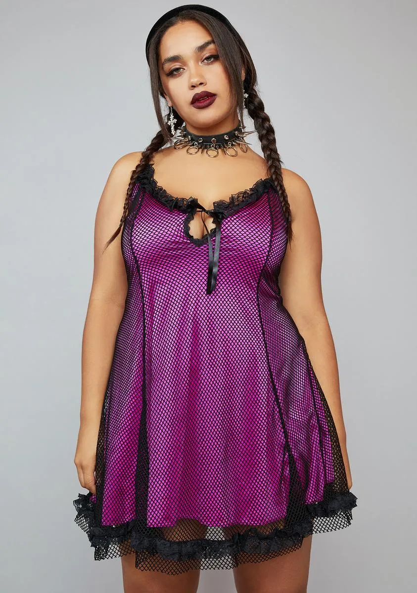 Plus Magenta Faithfully Doomed Fishnet Dress sold by Dolls Kill