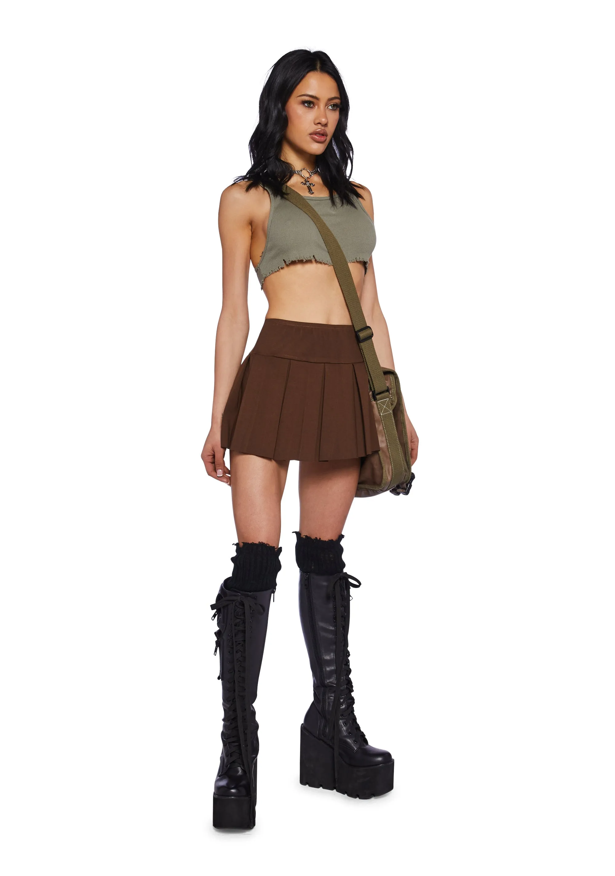 Wicked Scholar Pleated Mini Skirt - Brown sold by Dolls Kill product image thumbnail 2